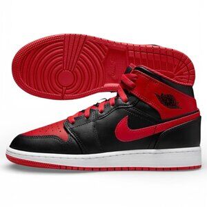 Kids Air Jordan 1 Mid GS 'Alternate Bred' Basketball Shoes Black Red DQ8423 060